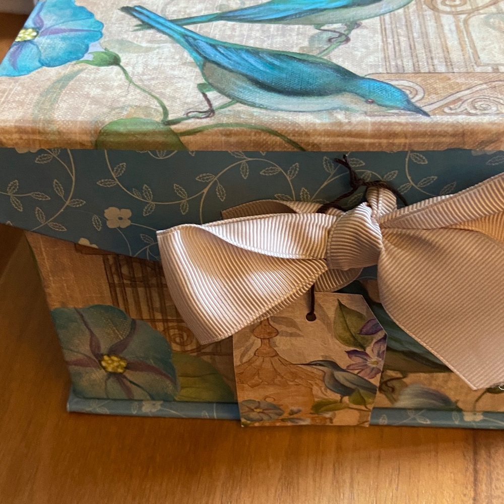 Floral & Bird Decorative Storage Box with Ribbon